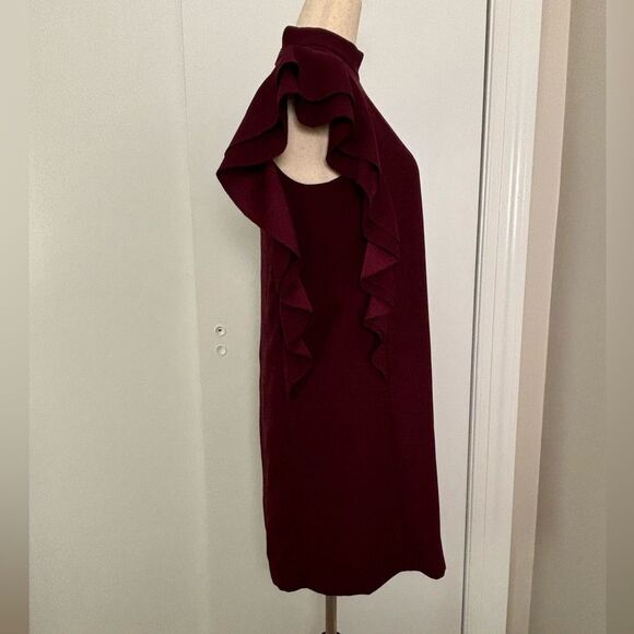 NWOT Kate Spade Crepe Ruffle Sleeve Burgundy Shift Dress Size 4 - Picture 5 of 8